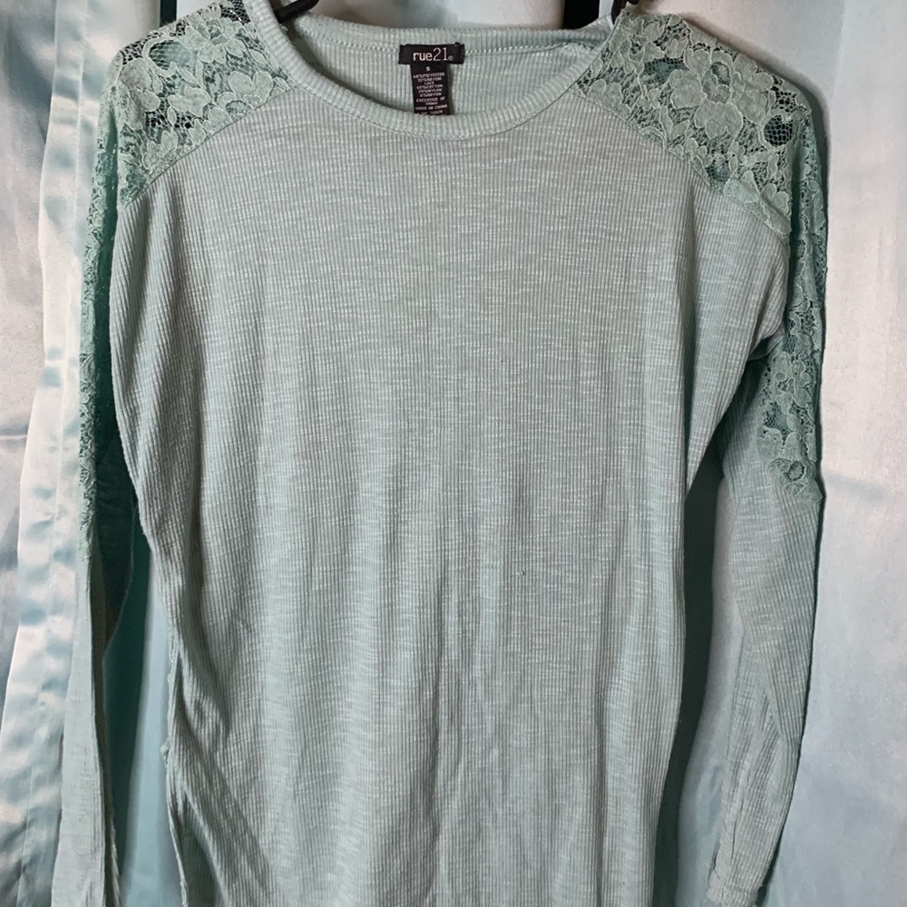 Small blue lace long sleeve shirt